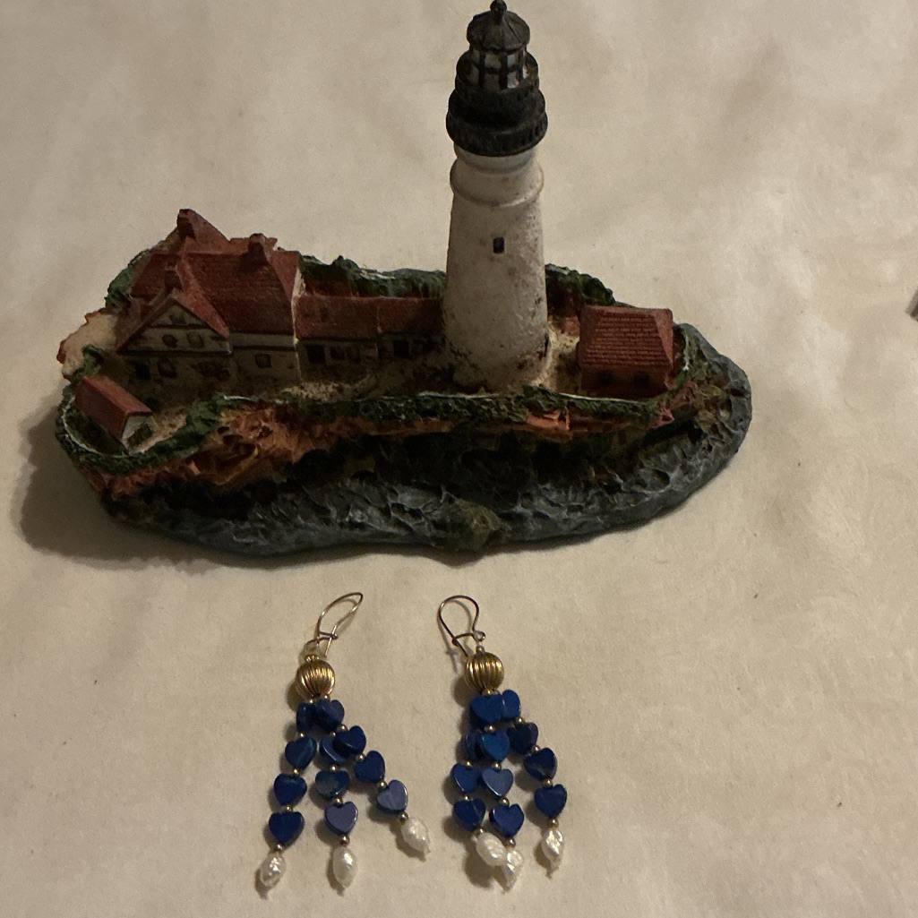 Rare Vintage Blue Heart Dangle Earrings With Pearl Drops